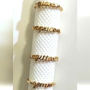 4 Gold Plated 12 Constellation Zodiac Adjustable Stack Rings! Women Jewelry Gift